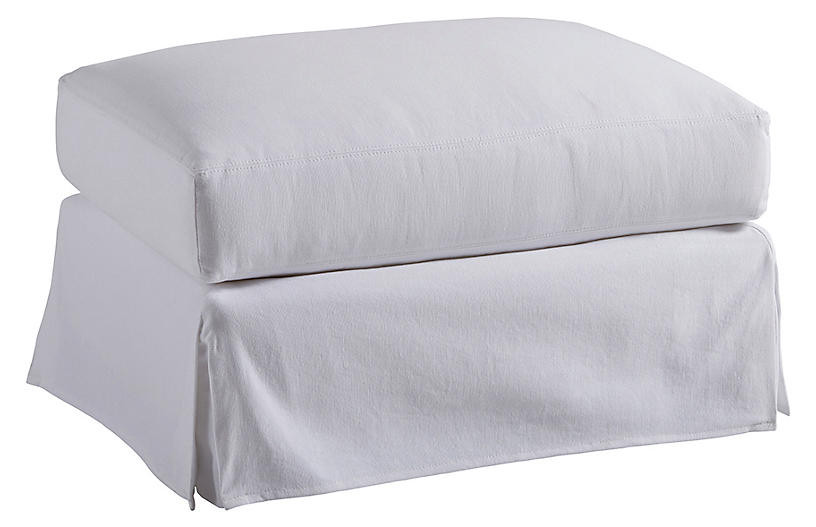 Marina Slipcovered Ottoman - White - Barclay Butera | One Kings Lane