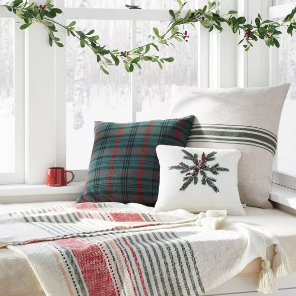 24" x 24" Variegated Center Stripes Textured Throw Pillow Cream/Green - Hearth & Hand... | Target