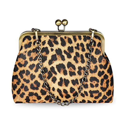 Abuyall Women Small Retro Purse Vintage Top Handle Handbag Kiss Lock Shoulder Bag Kisslock-leopard | Amazon (US)