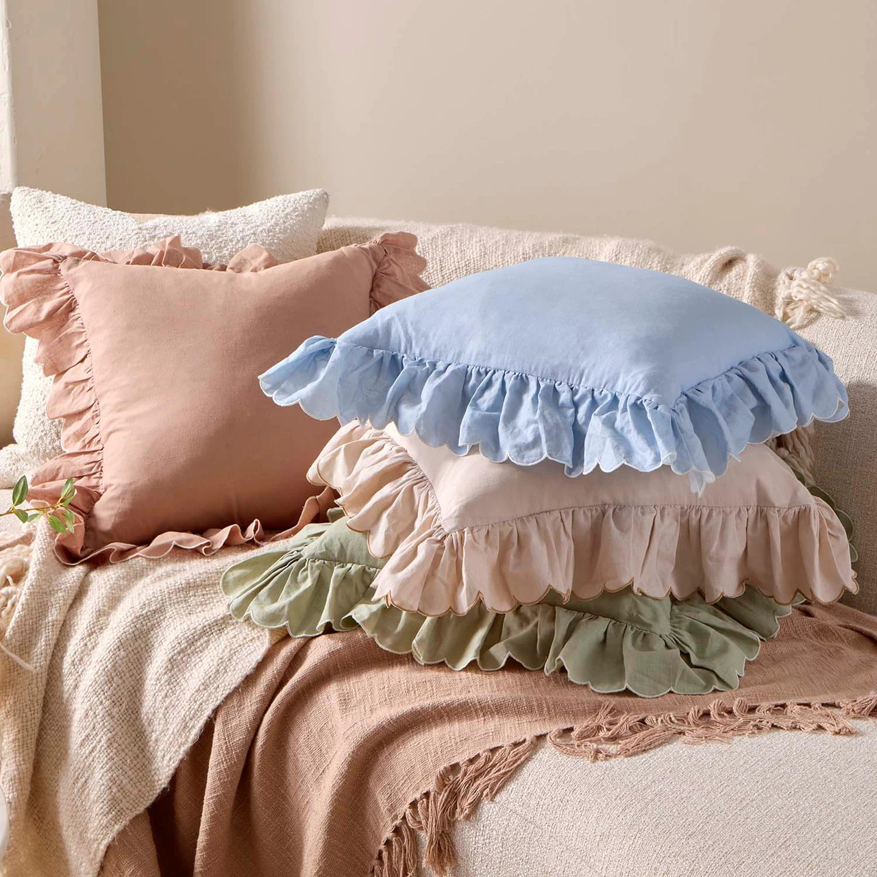 Elle Cotton Linen Scalloped Feather Cushion | Pillow Talk AU
