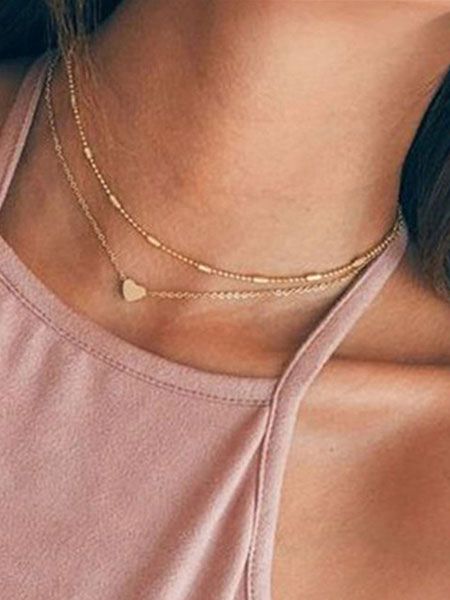 Golden Women Necklace Sweetheart Chain Metal Detail Alloy Layered Necklace | Milanoo
