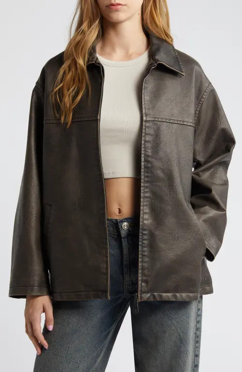 BDG Urban Outfitters Faux Leather Aviator Jacket in Choc at Nordstrom, Size Small | Nordstrom