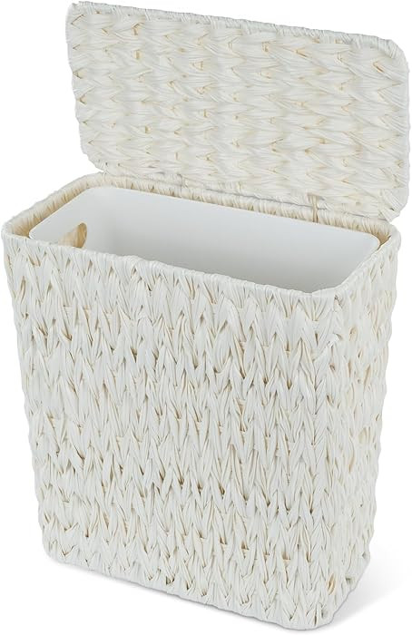 Amazon.com: Coeusy Wicker Trash Can with Lid and Liner,Boho Decotative Small Bathroom Trash Cans,... | Amazon (US)