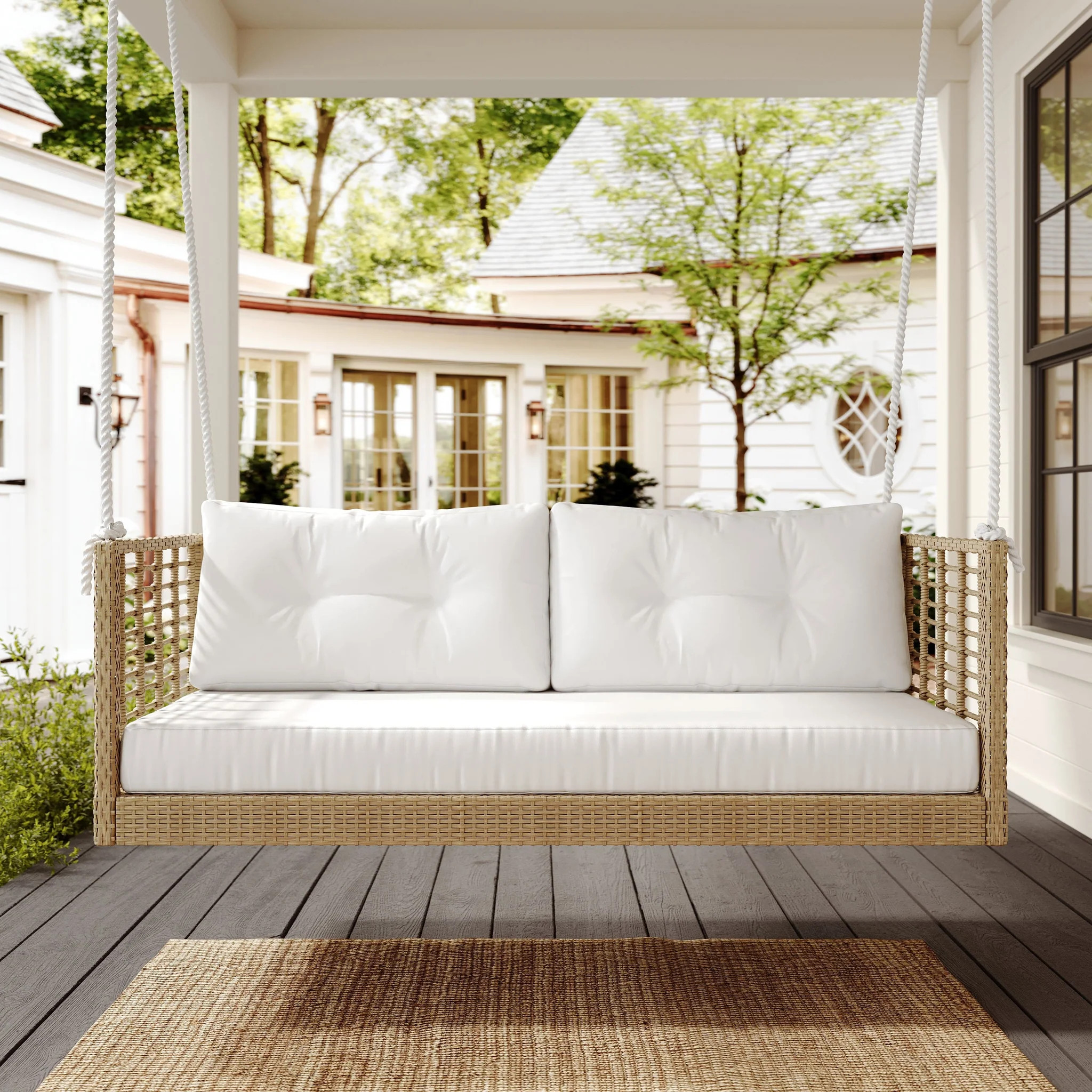 East Green Millie Love Seat Porch Swing with Cushions | The Porch Swing Company