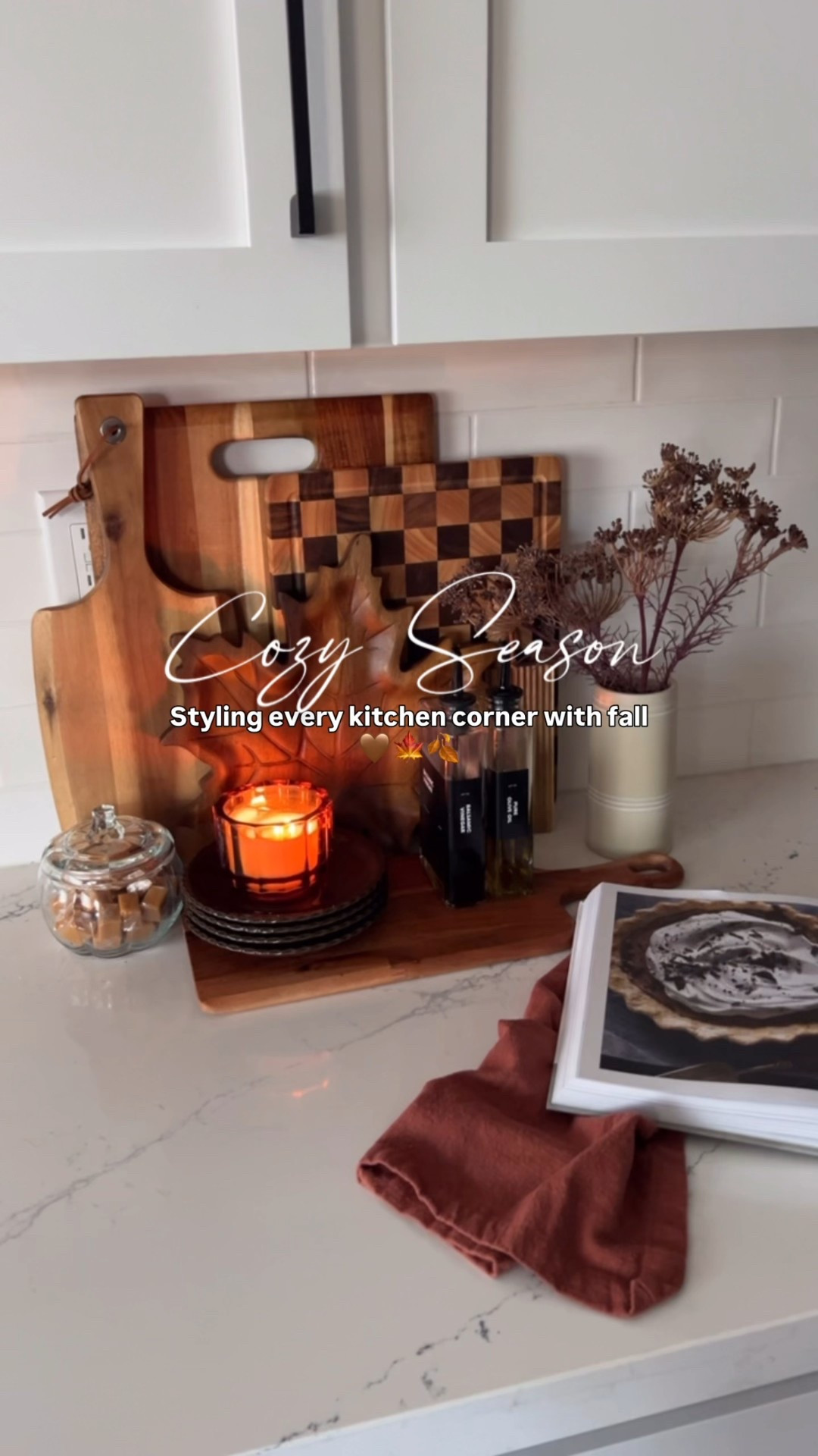 September means a cozy kitchen in every corner. Checkerboard cutting board, cutting boards, pumpkin candy dish, cookbooks, fall candles, brown dishes, dessert dishes, fall hand towels, fall kitchen decor, oil jars, fall candles

#LTKSeasonal #LTKHome