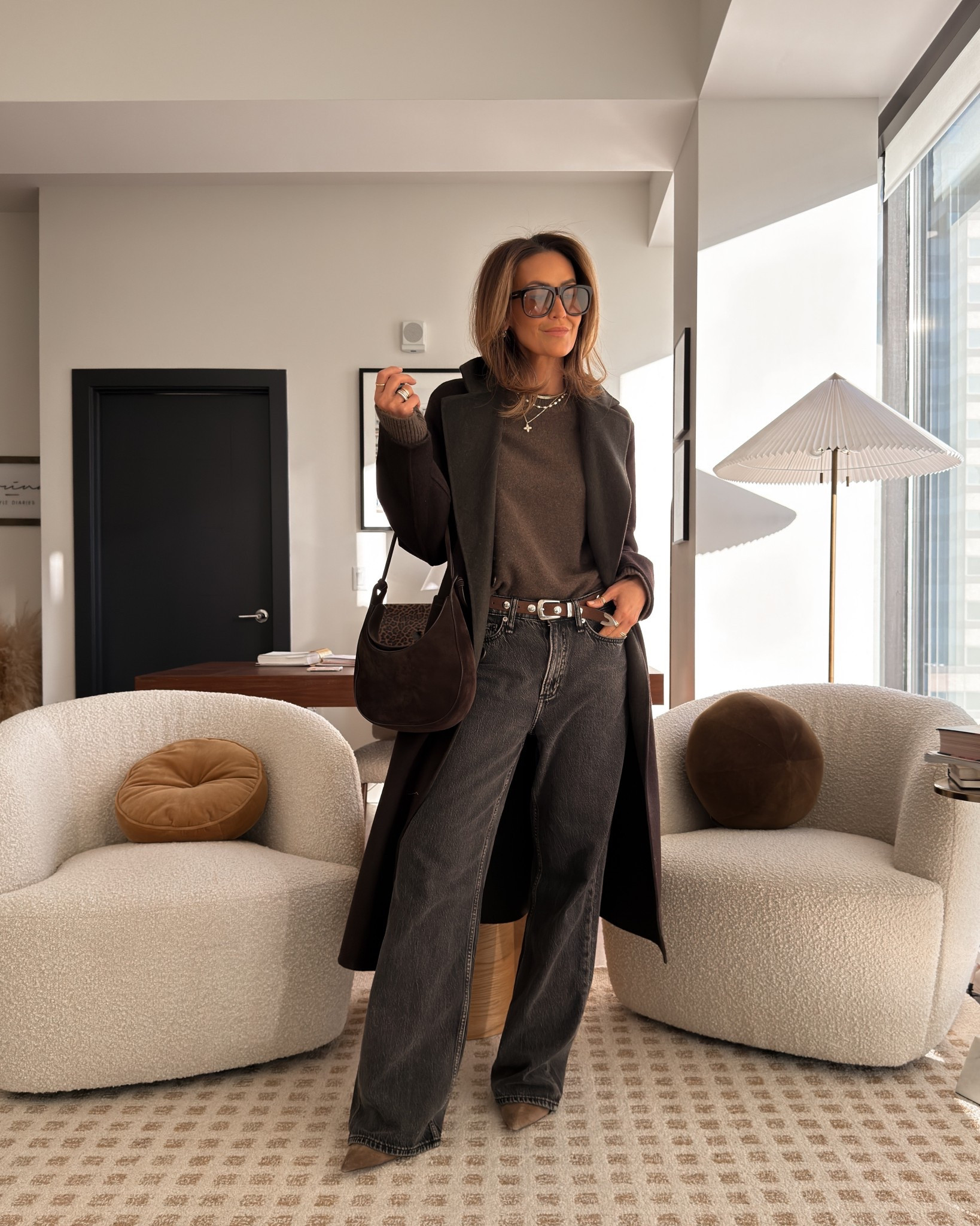 Dressy jeans outfit with a cashmere sweater and slouchy jeans, oversized wool coat and chunky scarf! 

#LTKootd #LTKOver40 #LTKSeasonal