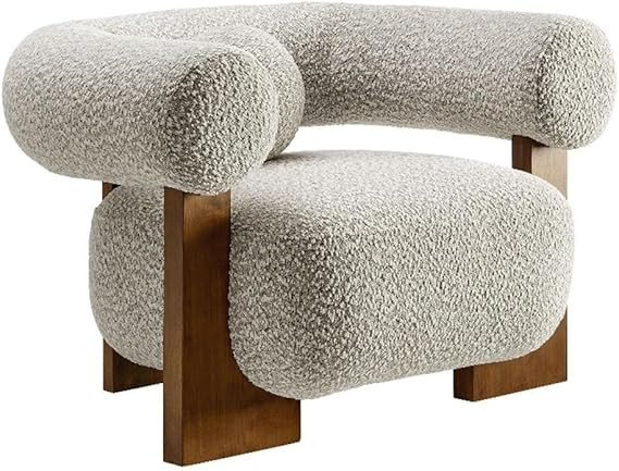 Modway Jace Boucle Fabric Accent Chair in River Rock - Upholstered Barrel Chair with Pillow - Com... | Amazon (US)
