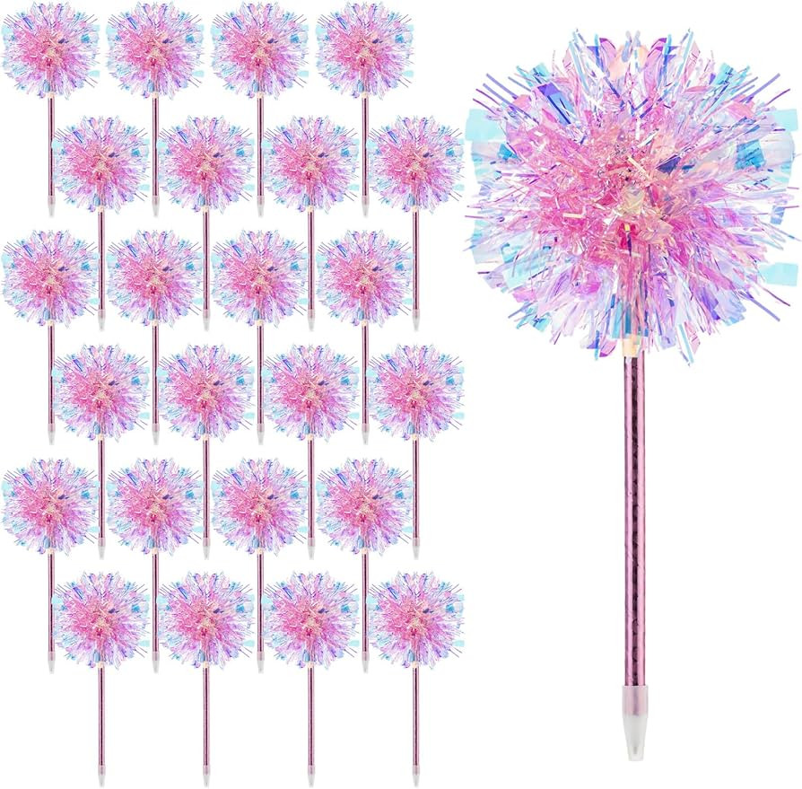 Crtiin Pink 24 Pcs Pom Pom Pens Foil Firework Ballpoint Pens Glitter Sparkly Pen Bulk Birthday Pa... | Amazon (US)