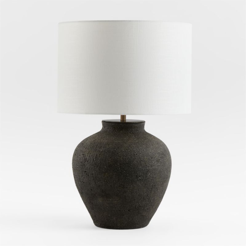 Corfu Black Table Lamp with Linen Drum Shade Bedroom Lighting | Crate & Barrel | Crate & Barrel