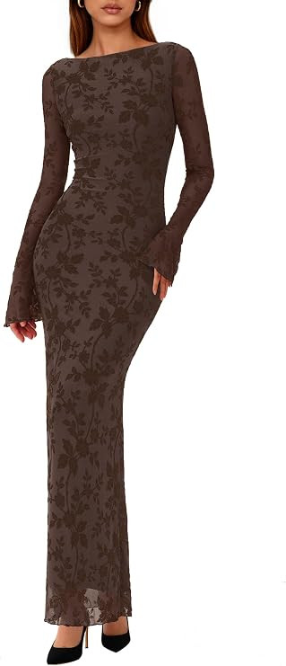 PRETTYGARDEN Women's Floral Bodycon Maxi Dress Wedding Guest Dresses | Amazon (US)