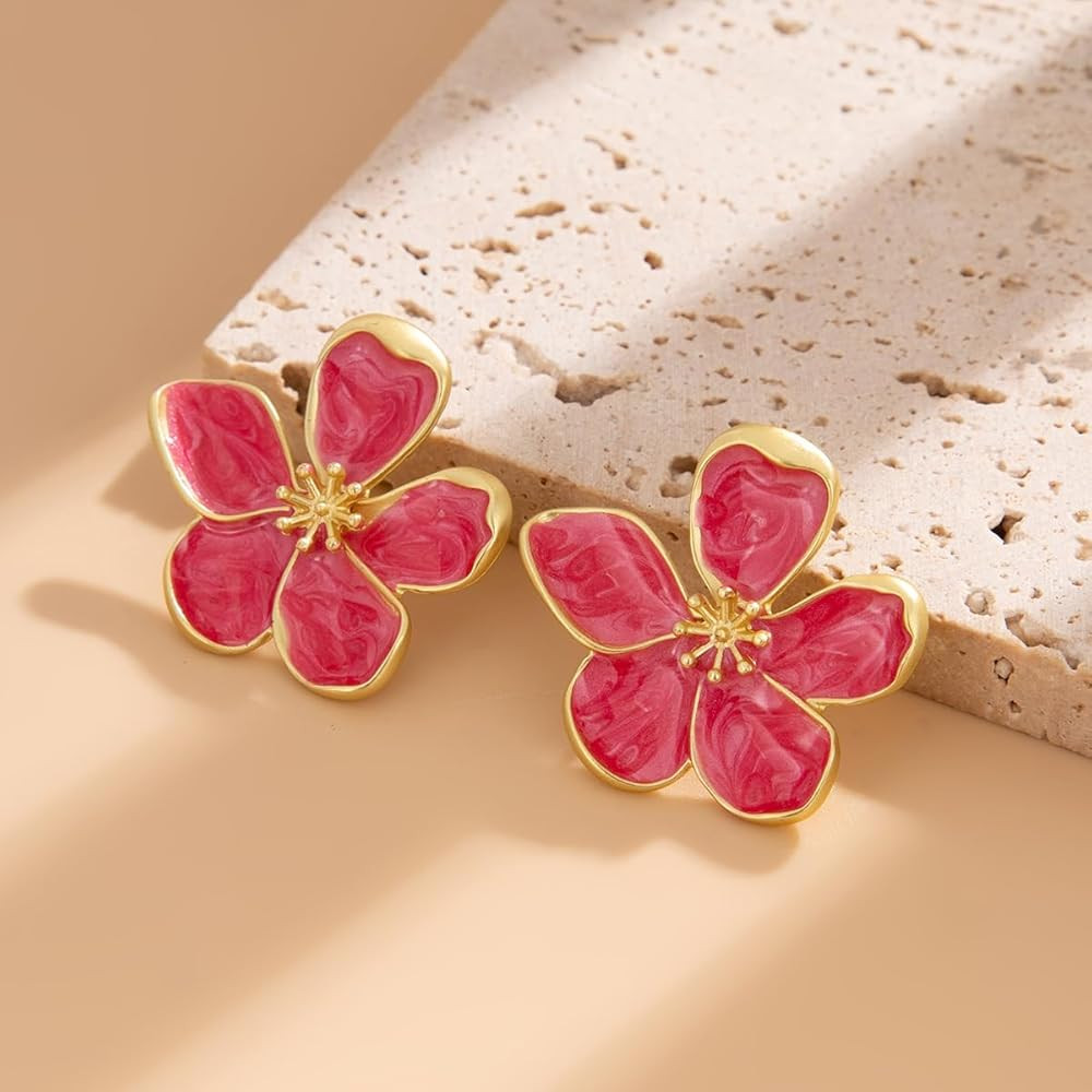 Flower Earrings for Women Large Statement Earrings for Women Gold Big Floral Earring Unique White... | Amazon (US)