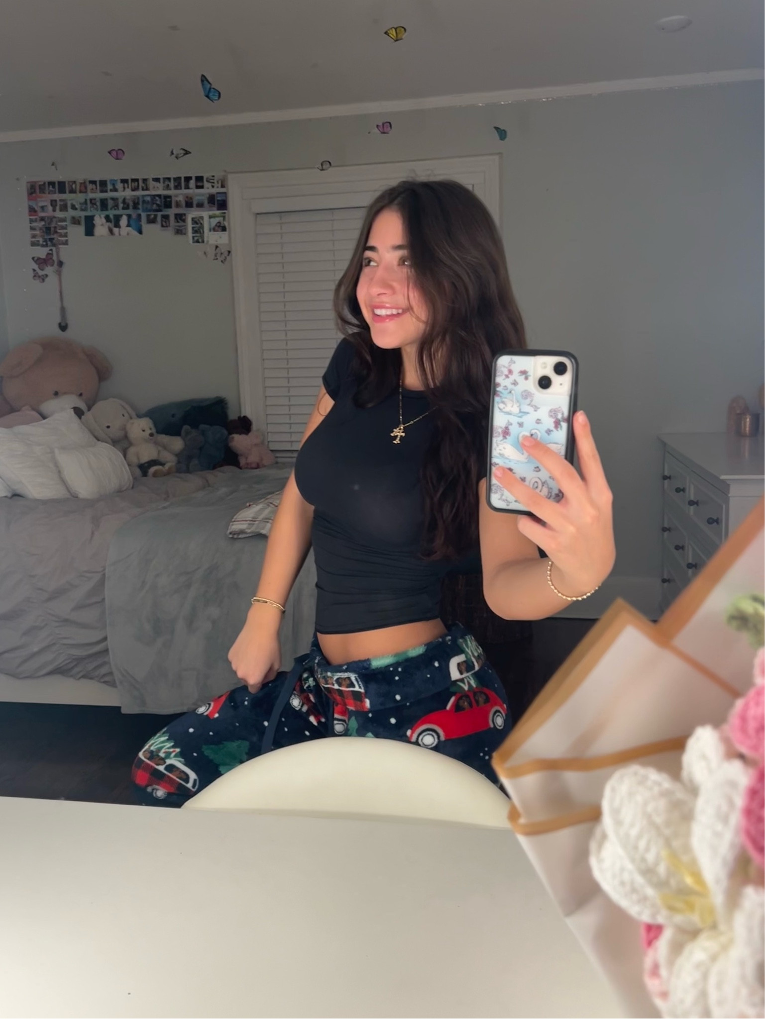 this is my favorite shirt. 
top: xs
pants: daydream by berkshire home