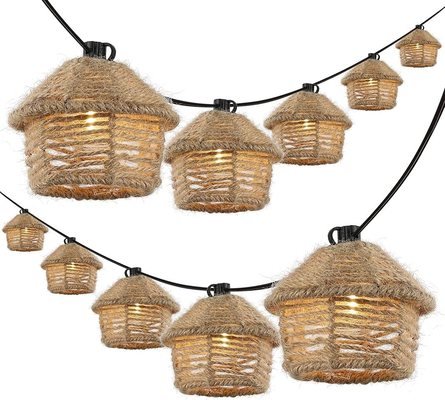 JONATHAN Y 10' 10-Light Maui Brown Tiki Hut Hemp Rope Indoor/Outdoor String Lights, Mid-Century V... | Amazon (US)