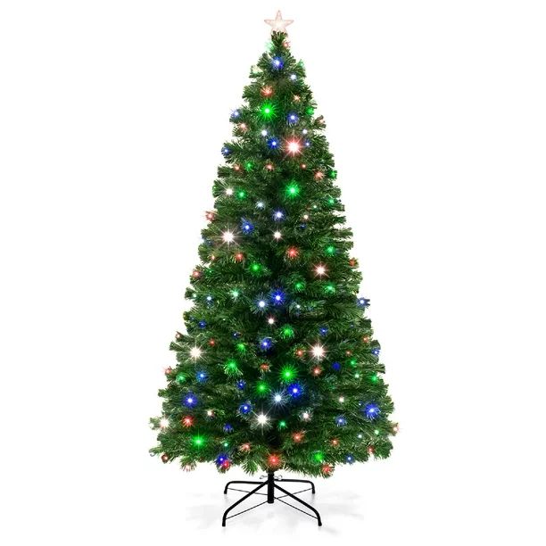 Best Choice Products 7ft Pre-Lit Fiber Optic Artificial Christmas Pine Tree w/ 280 Lights, 8 Sequ... | Walmart (US)