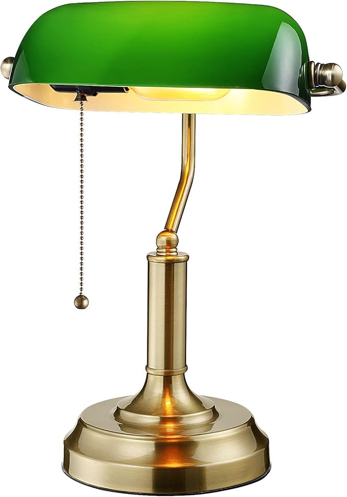 TORCHSTAR Green Glass Bankers Desk Lamp, UL Listed, Antique Desk Lamps with Brass Base, Tradition... | Amazon (US)