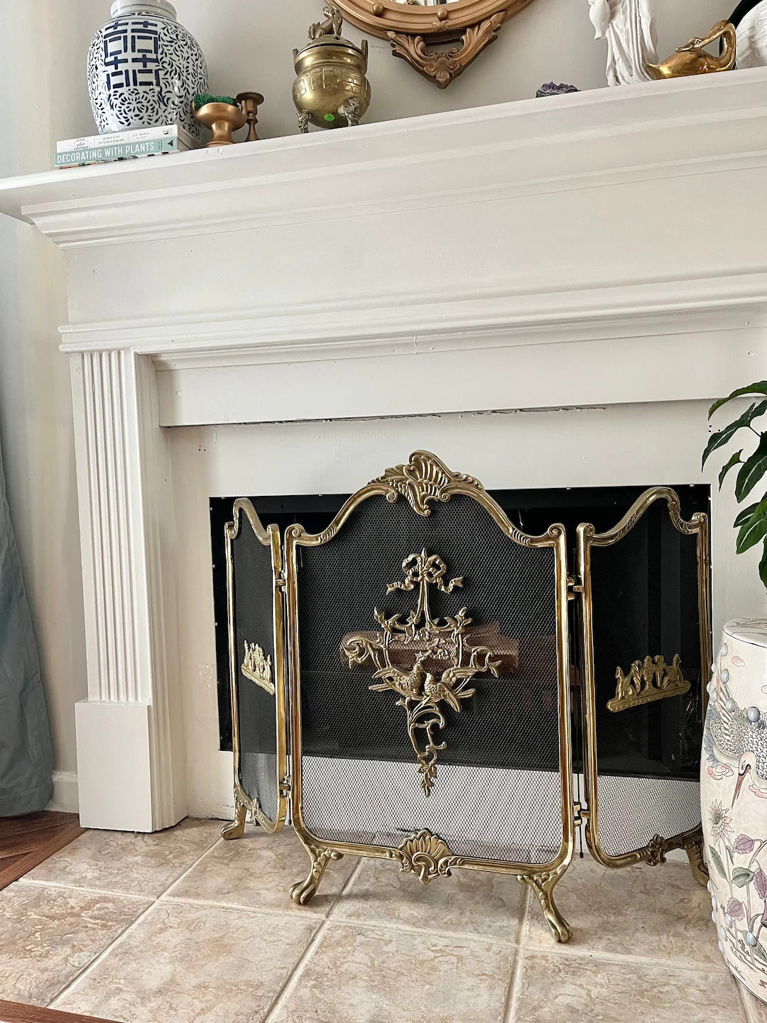 Vintage French Provincial Louis XVI TriFold Ribbons Birds Brass Classic Traditional Fireplace Scr... | Etsy (US)