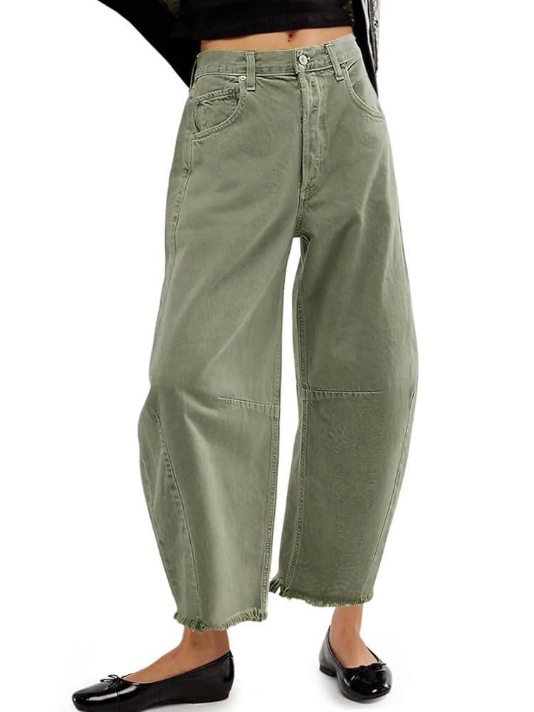 Allimy Womens High Waisted Barrel Horseshoe Baggy Jeans Trendy 2025 with Raw Hem Non Stretch | Amazon (US)