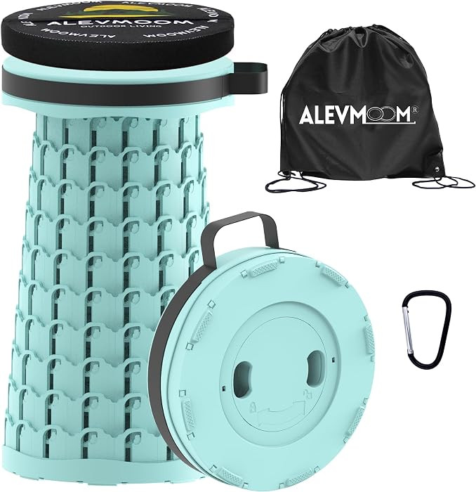 ALEVMOOM Upgraded Collapsible Stool with Cushion & Bag, 18" H Portable Retractable Telescoping Fo... | Amazon (US)