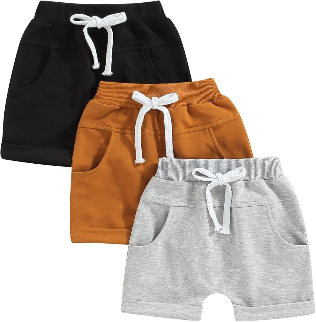 Infant Baby Boy Summer Shorts 3-Pack Toddler Shorts Boys Solid Color Newborn Soft Sweat Shorts wi... | Amazon (US)