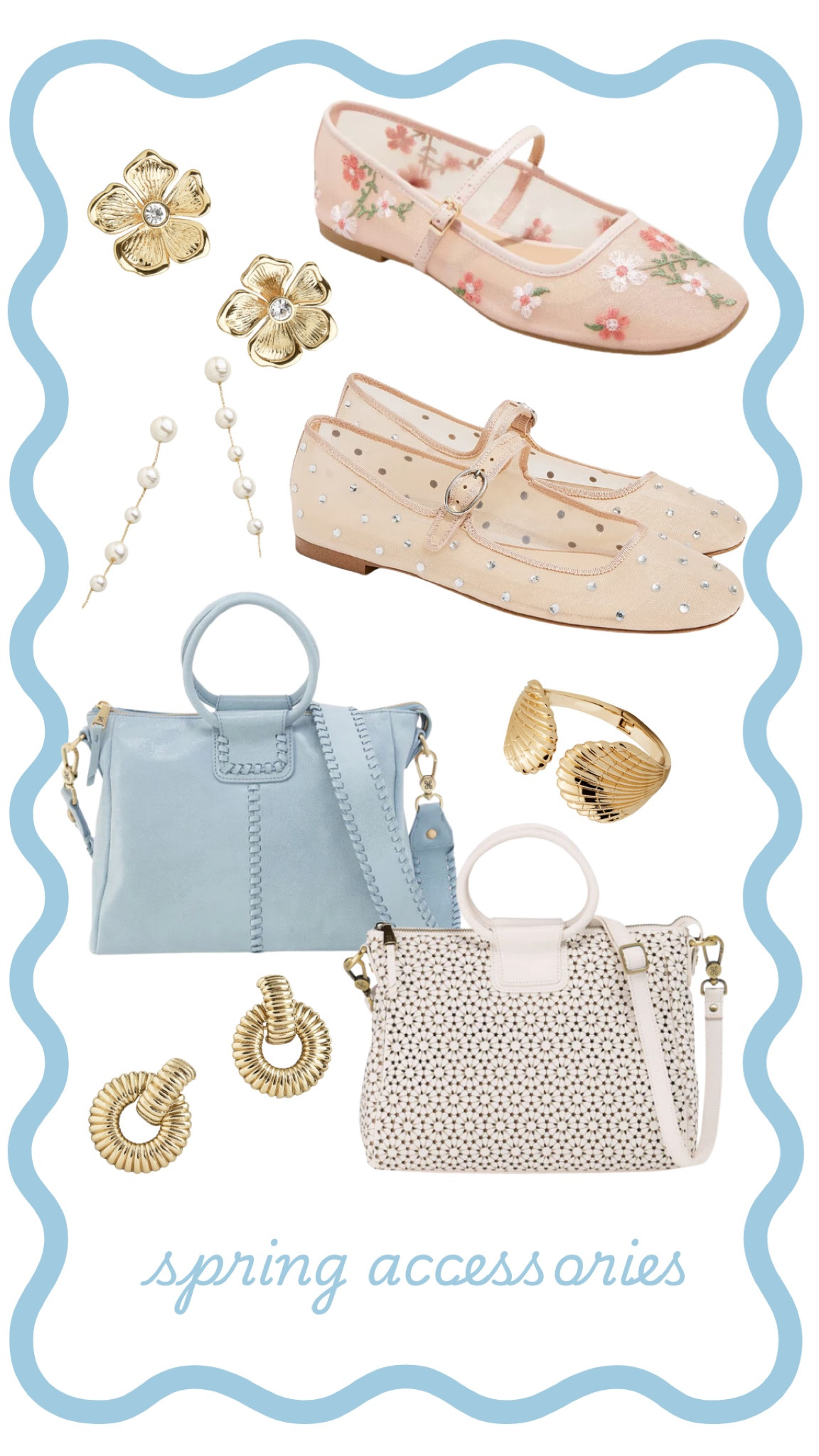 Spring and summer grandmillennial inspired accessories / Mother’s Day gifts. a HOBO Shelia bag, mesh Mary Jane flats, bauble bar gold earrings and pearl statement earrings 

#LTKFindsUnder100 #LTKGiftGuide #LTKSeasonal