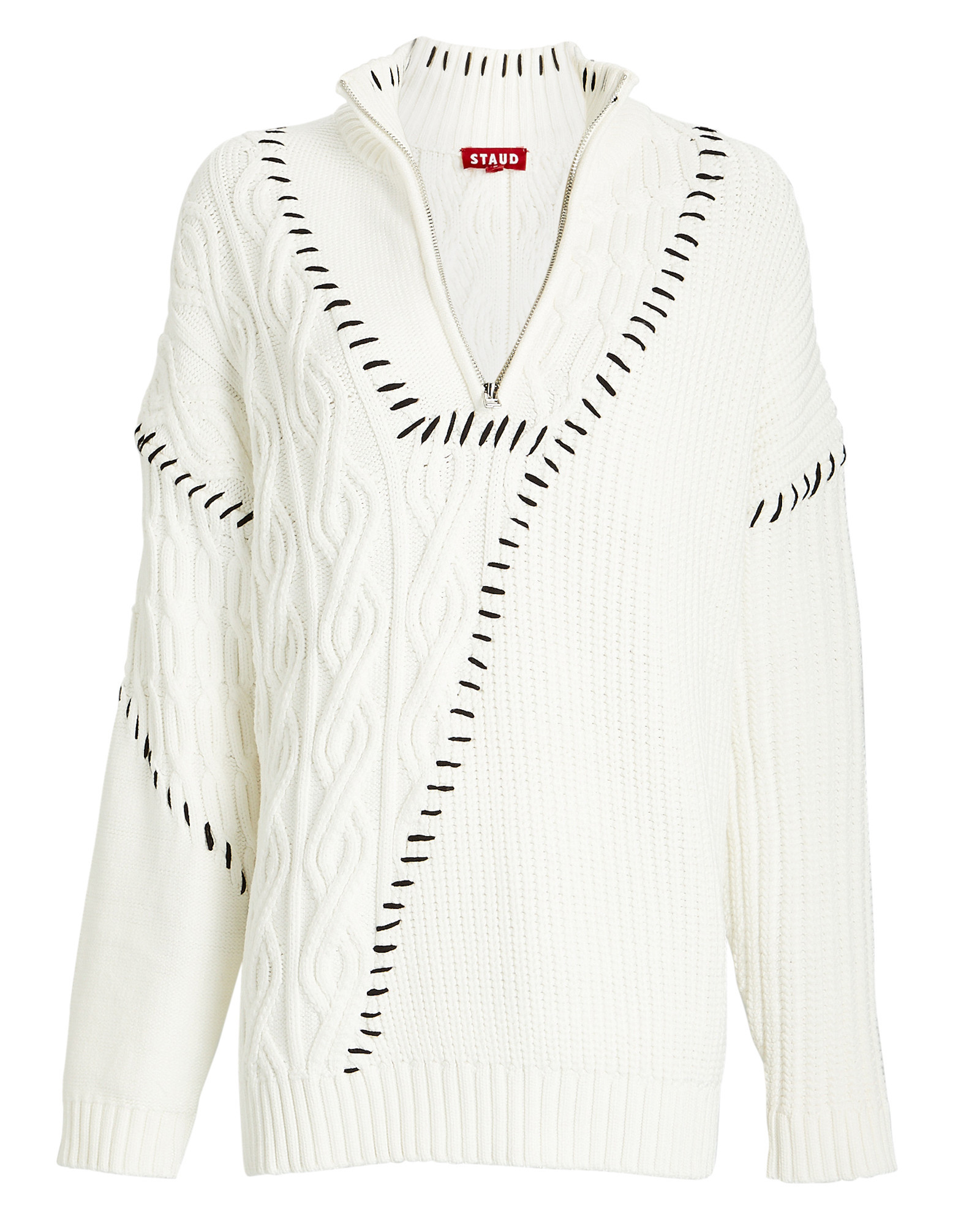 STAUD Hampton Whipstitched Cable-Knit Sweater, Multi S | INTERMIX