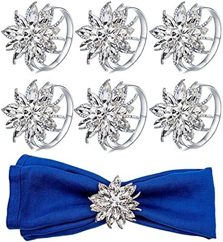 Awsaccy Rhinestone Napkin Rings Silver Set of 6, Cute Elegant Crystal Bling Flower Napkin Rings W... | Amazon (US)