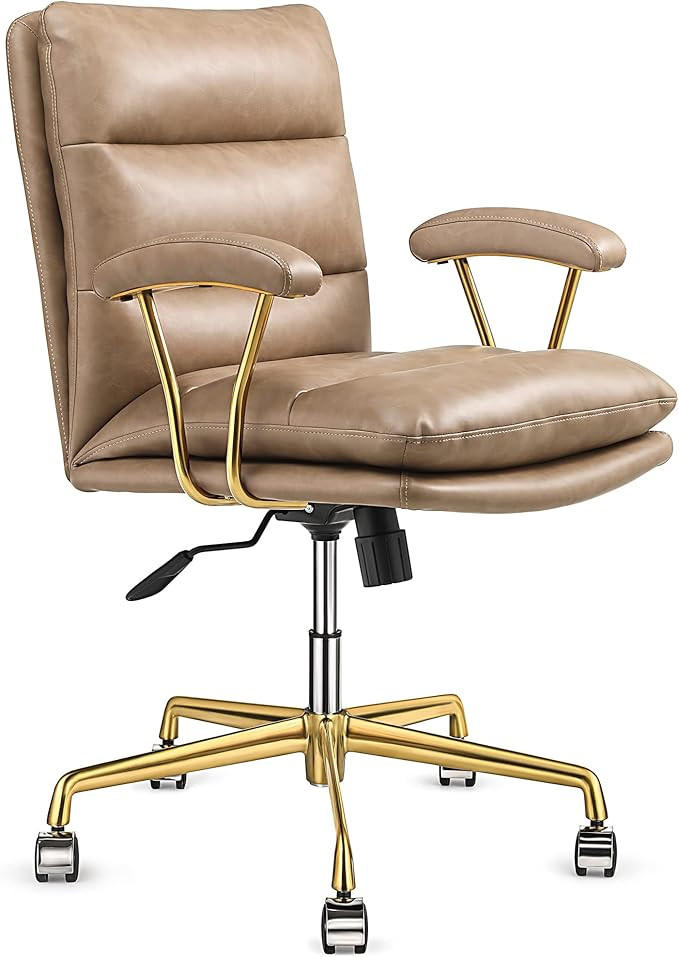 LEAGOO Mid Back Home Office Desk Chair, Ergonomic PU Leather Office Desk Chairs with Wheels and A... | Amazon (US)