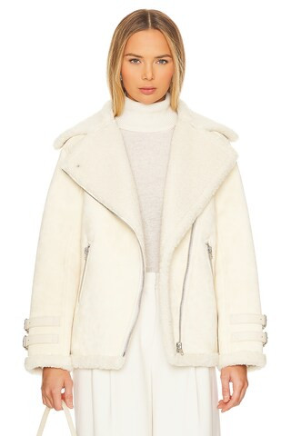 L'Academie Cian Moto Jacket in Ecru from Revolve.com | Revolve Clothing (Global)