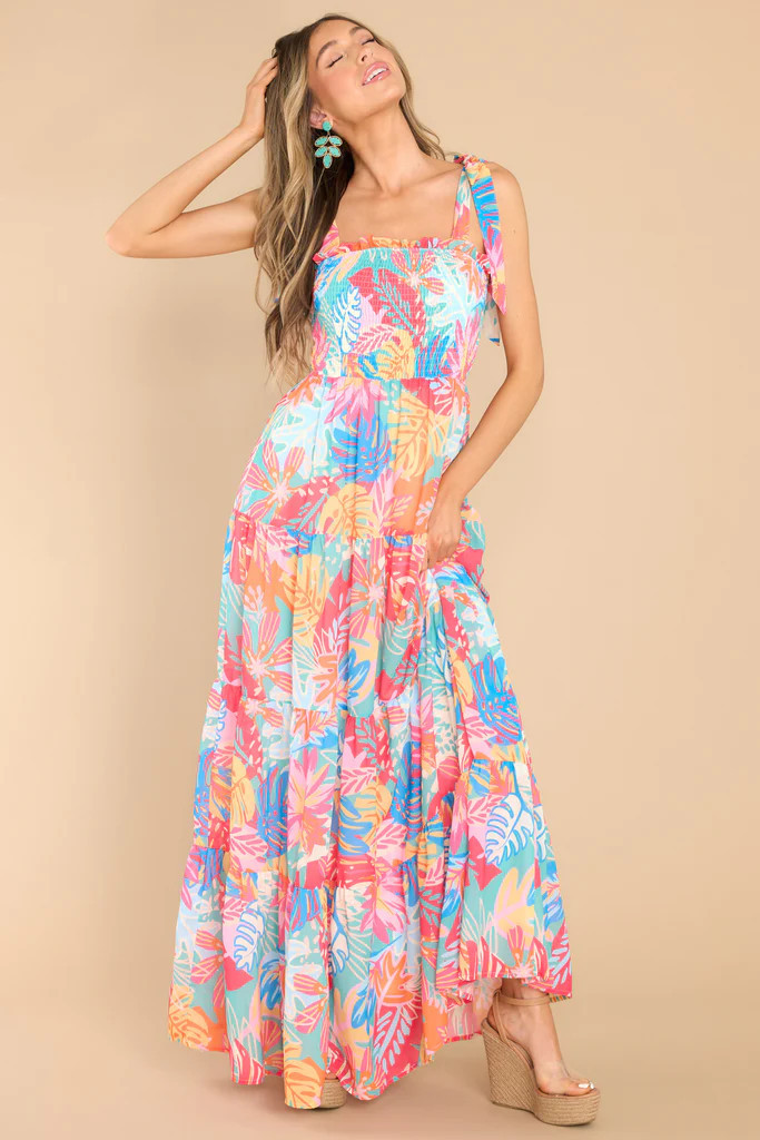 Remember The Days Aqua Blue Tropical Print Maxi Dress | Red Dress 