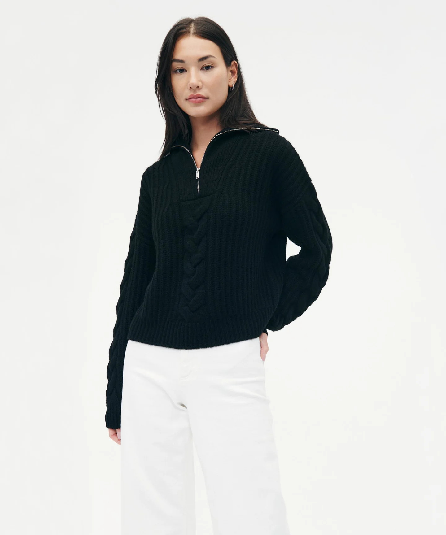Merino Cashmere Cable Quarter Zip | NAADAM