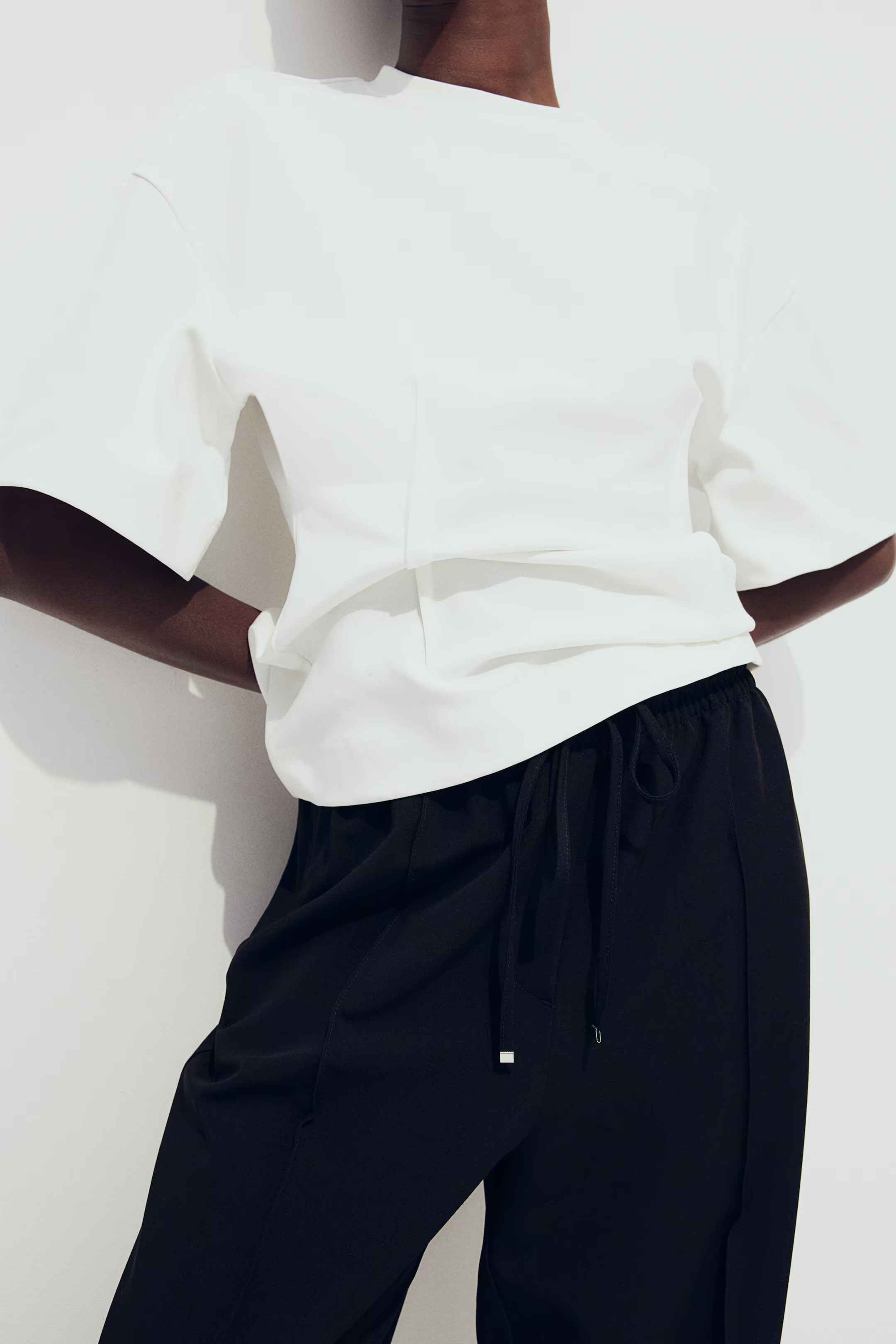 Tailored drawstring trousers - Greige marl - Ladies | H&M GB | H&M (UK, MY, IN, SG, PH, TW, HK)