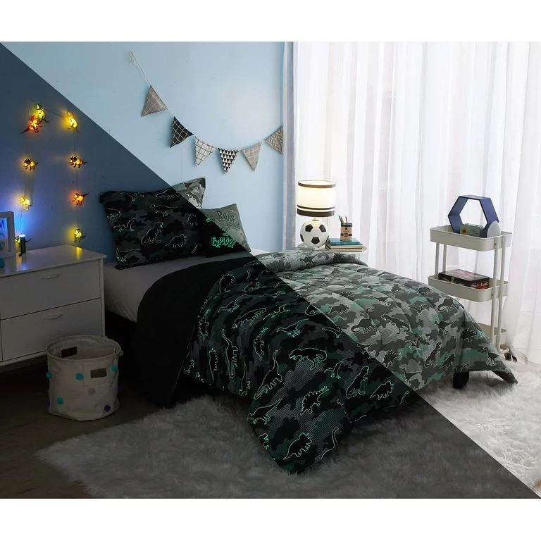 Your Zone Camo 5 Piece Glow In the Dark Comforter Set with Bonus String Light, Twin | Walmart (US)