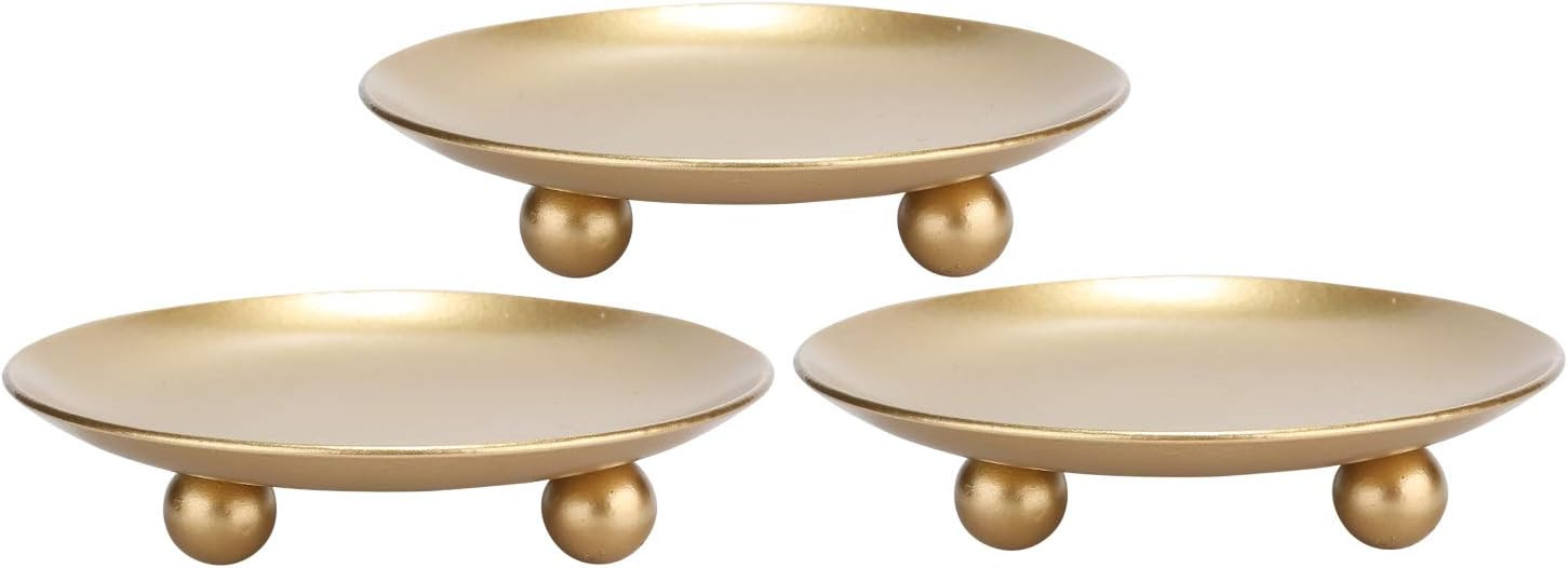 Iron Plate Candle Holder, Gold, Decorative Iron Pillar Candle Holder, Set of 3,Candle Stand for Wax Candles | Amazon (US)
