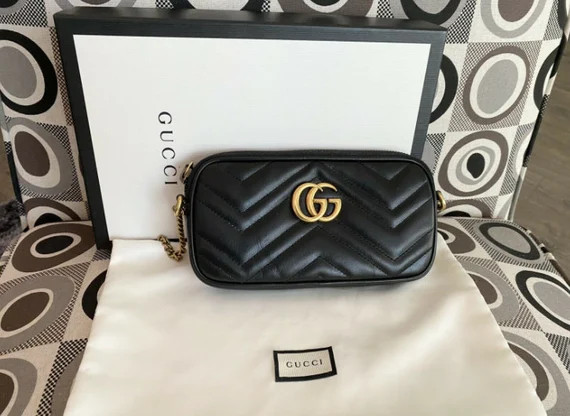 GG Calfskin Mini GG Marmont Chain Crossbody Bag | Etsy (US)