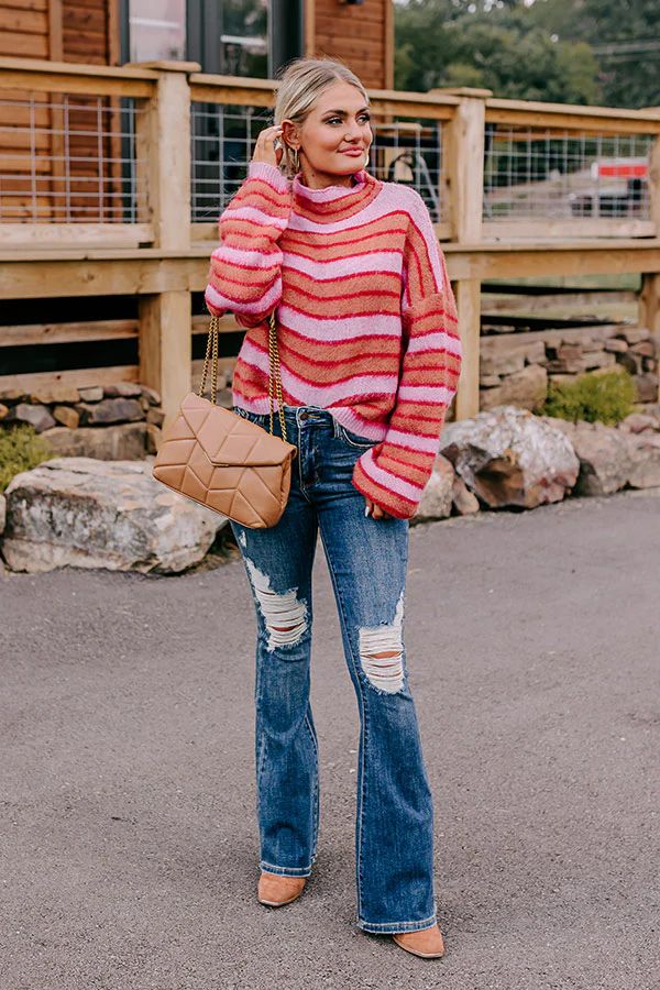 Bonfire Feels Stripe Knit Sweater in Pink | Impressions Online Boutique