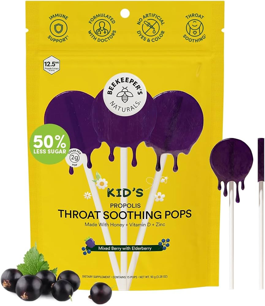 Beekeeper's Naturals Kids Throat Soothing Lollipops, Mixed Berry & Elderberry Doctor Formulated I... | Amazon (US)