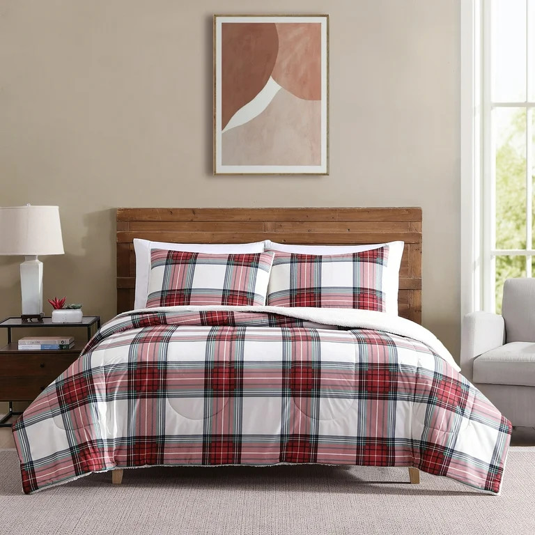 Mainstays 3-Piece Adult Comforter Set, Red Tartain Plaid, King | Walmart (US)