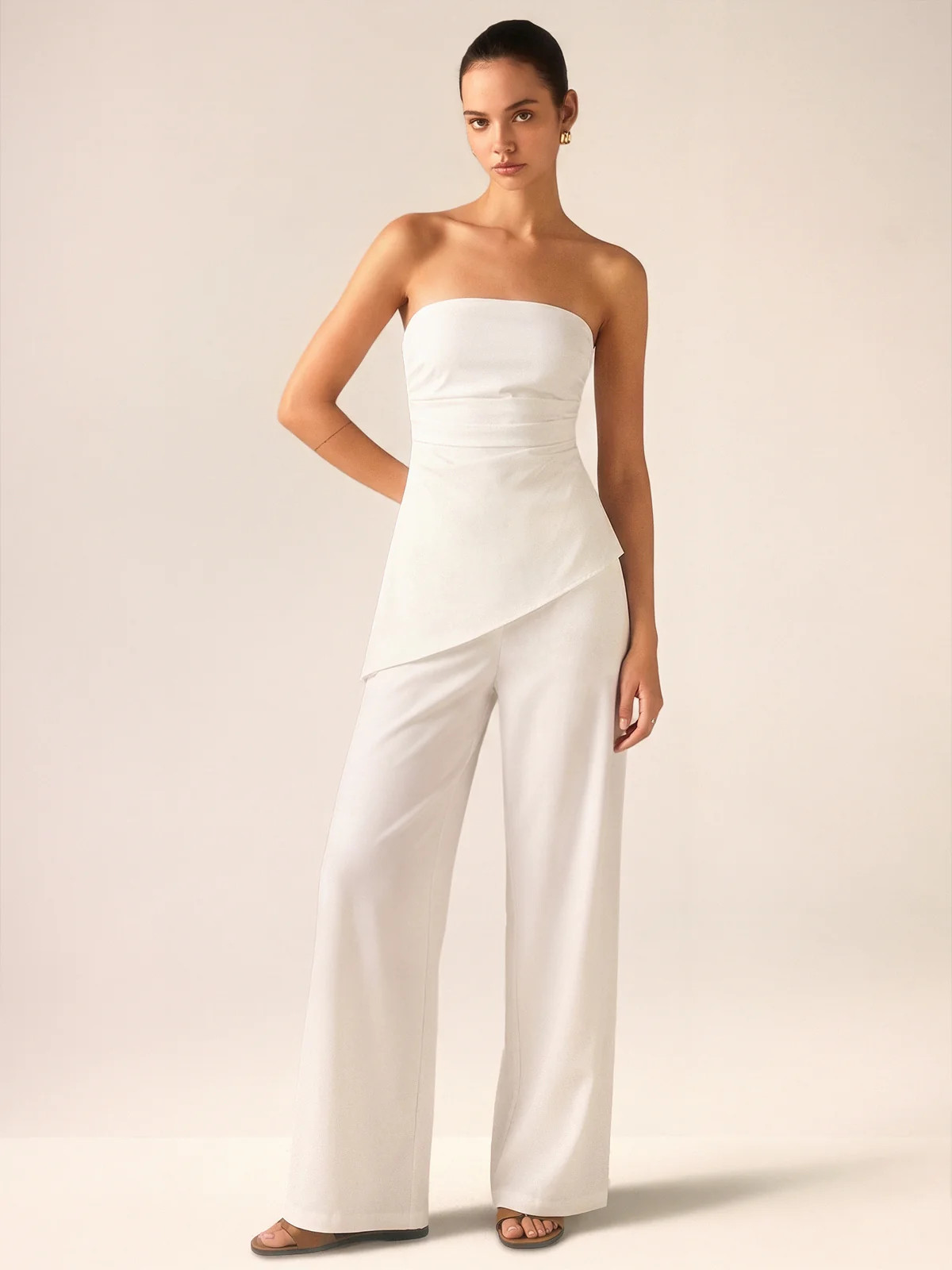 Strapless Asymmetrical Ruched Top & Pants Set | Commense