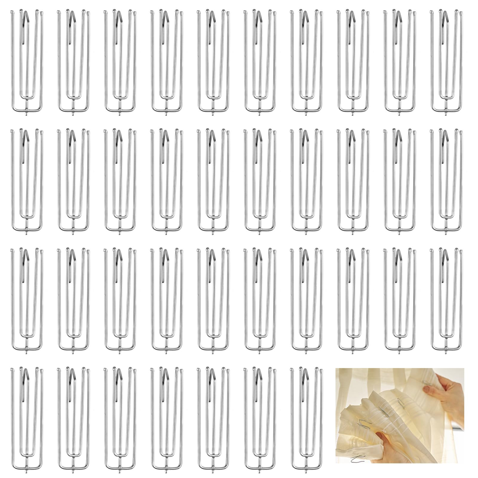 40 Pack Pinch Pleat Curtain Hooks, Stainless Steel Header Tape Pins, Heavy Duty Metal Curtain Hoo... | Amazon (UK)