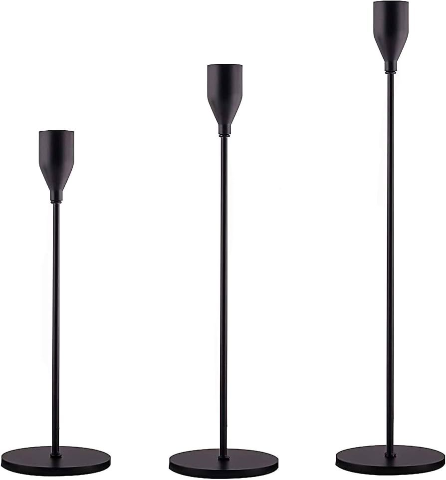 Matte Black Candle Holders Set of 3pcs for Taper Candles, Elegant Candlestick Holder fits About 0... | Amazon (US)