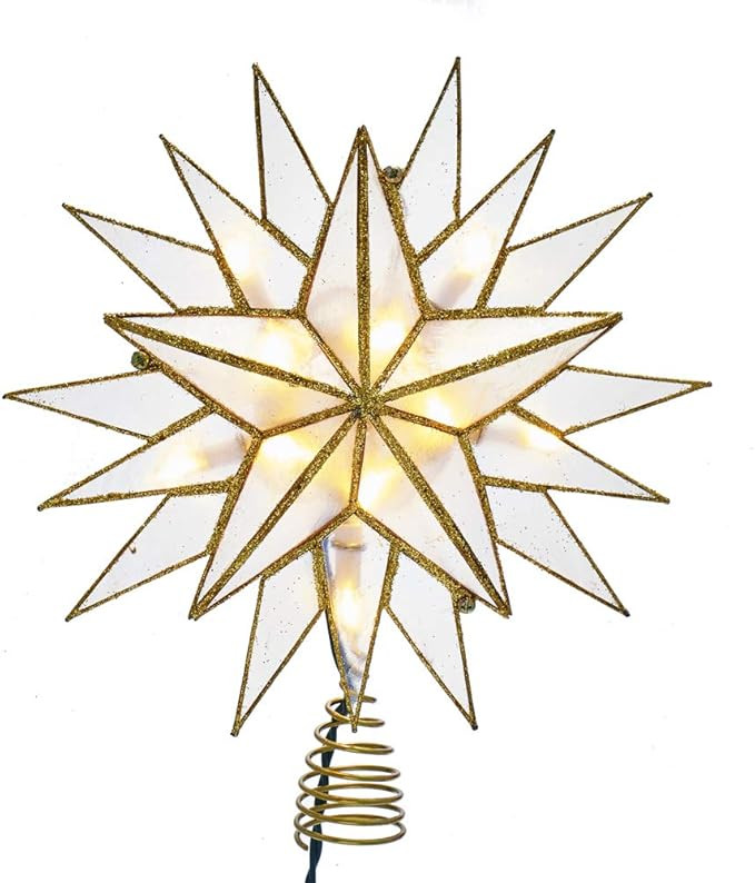 Kurt S. Adler Kurt Adler 10-Light Capiz Star Treetop, Gold, White | Amazon (US)