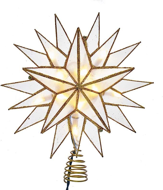 Kurt S. Adler Kurt Adler 10-Light Capiz Star Treetop, Gold, White | Amazon (US)