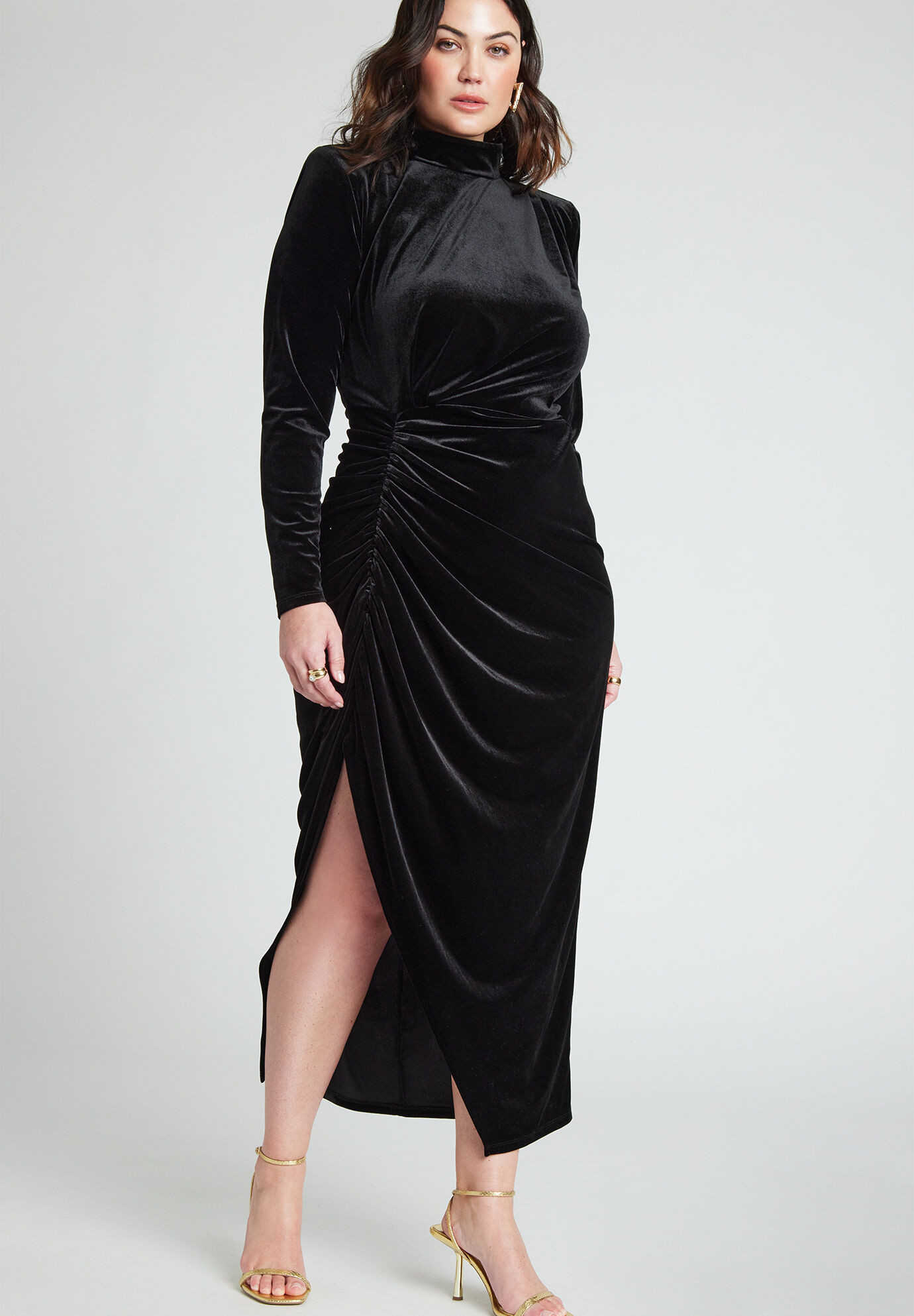Mock Neck Velvet Dress With Slit | Eloquii