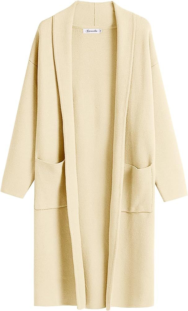 Caracilia Women's 2023 Fall Cardigan Sweater Long Sleeve Open Front Lapel Casual Knit Coatigan Ja... | Amazon (US)