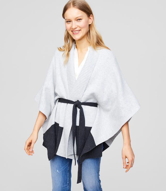 Colorblock Belted Poncho | LOFT