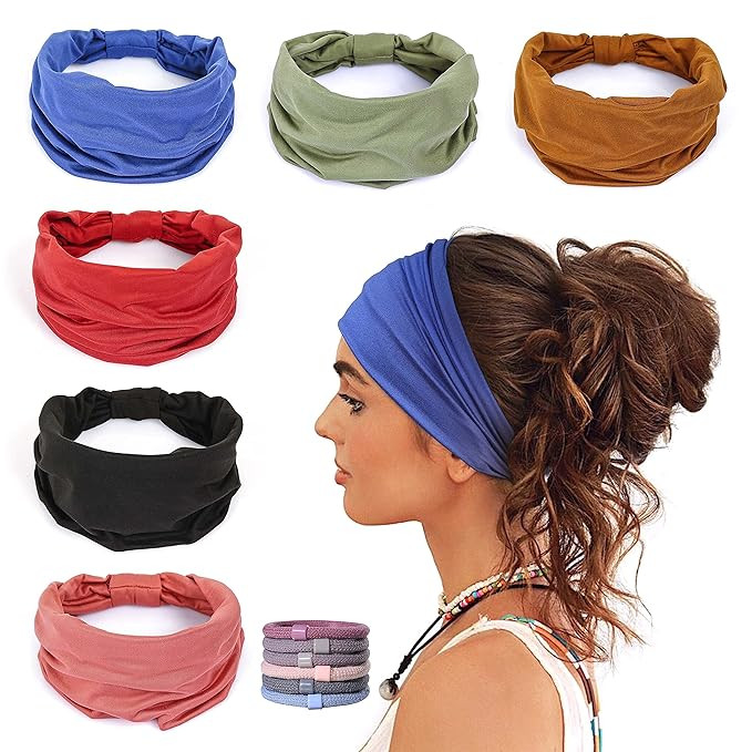 GILI 6 Pack Wide Headbands for Women Non Slip Soft Elastic Hair Bands Yoga Running Sports Workout... | Amazon (US)