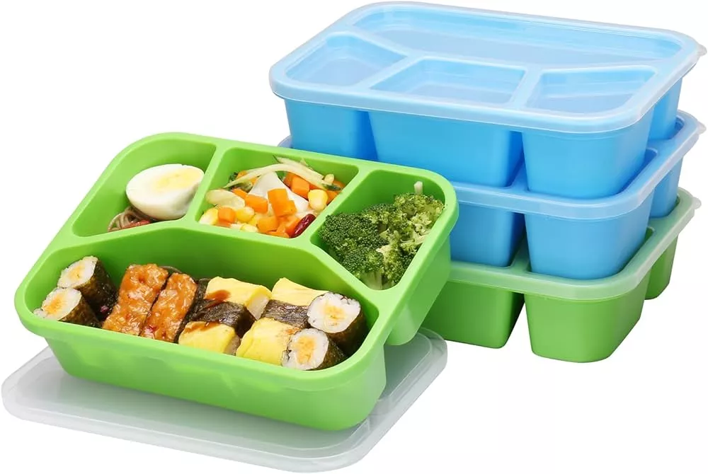 4 Pack - 4 Compartments Bento Snack Box Reusable Prep Lunch