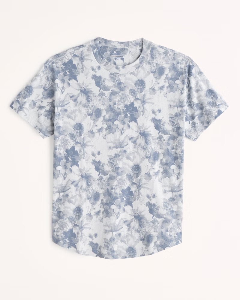 Men's Essential Floral Curved Hem Tee | Men's Tops | Abercrombie.com | Abercrombie & Fitch (US)