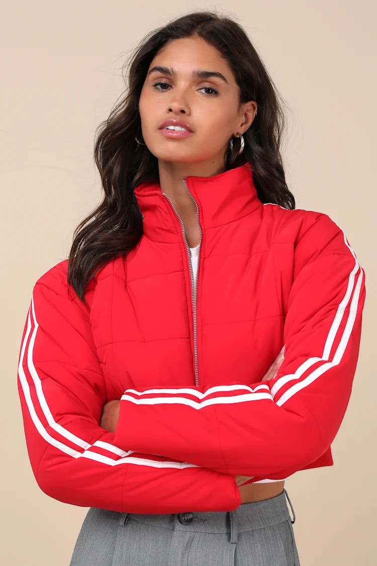 Impressively Posh Red Nylon Quilted Cropped Puffer Jacket | Lulus