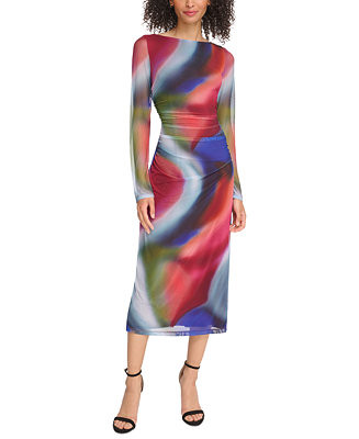 Vince Camuto Women's Printed Mesh Ruched Bodycon Dress - Macy's | Macy's